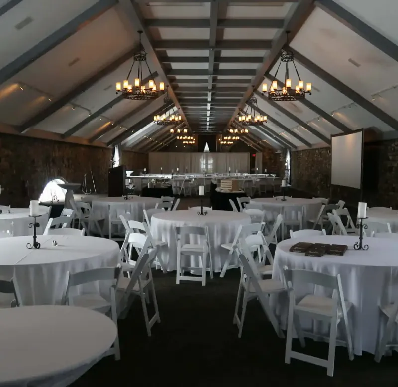 Michigan events space with tables and chairs at Castle Farms
