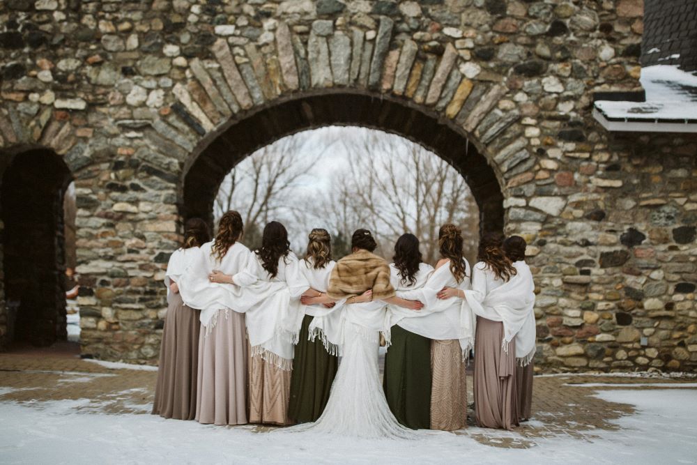 Winter wedding attire bridal party in Michigan